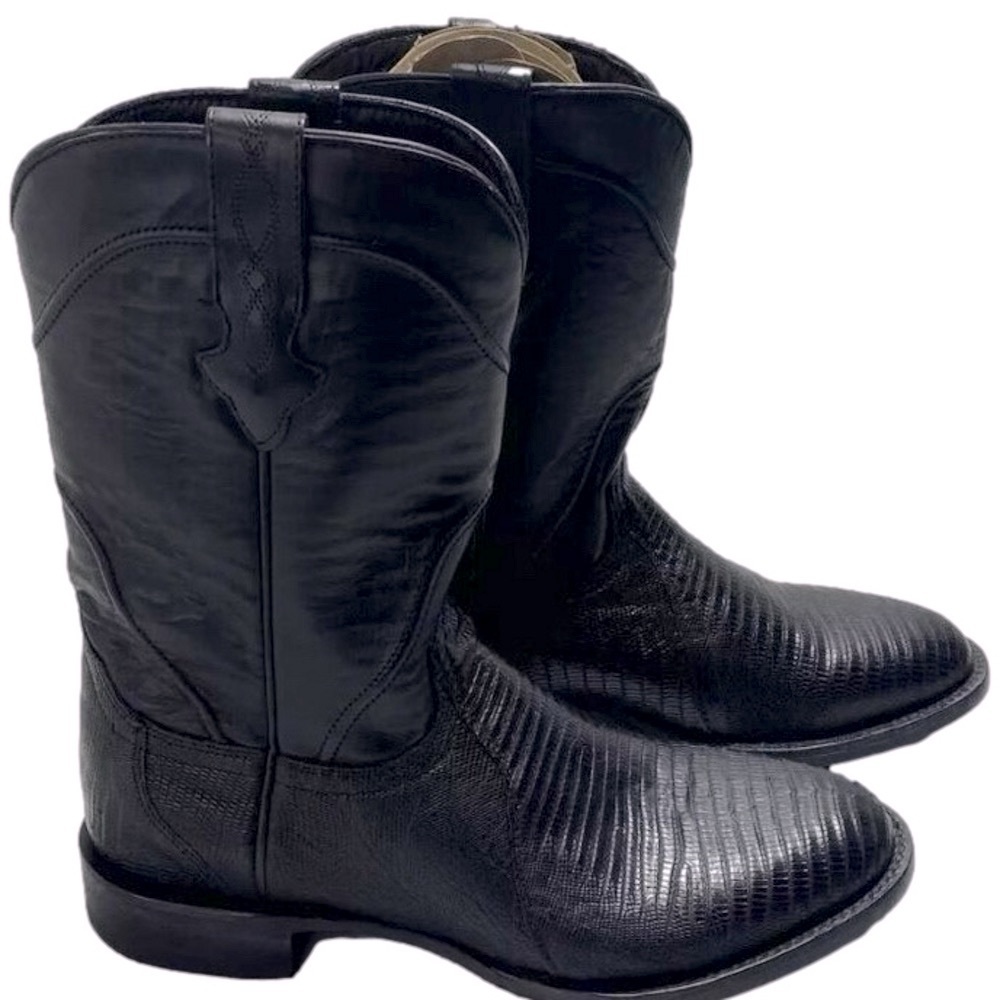 NEW ALLENS Mens 10" Roper Lizard Western Cowboy Boots Black Leather Size 8.5 EE